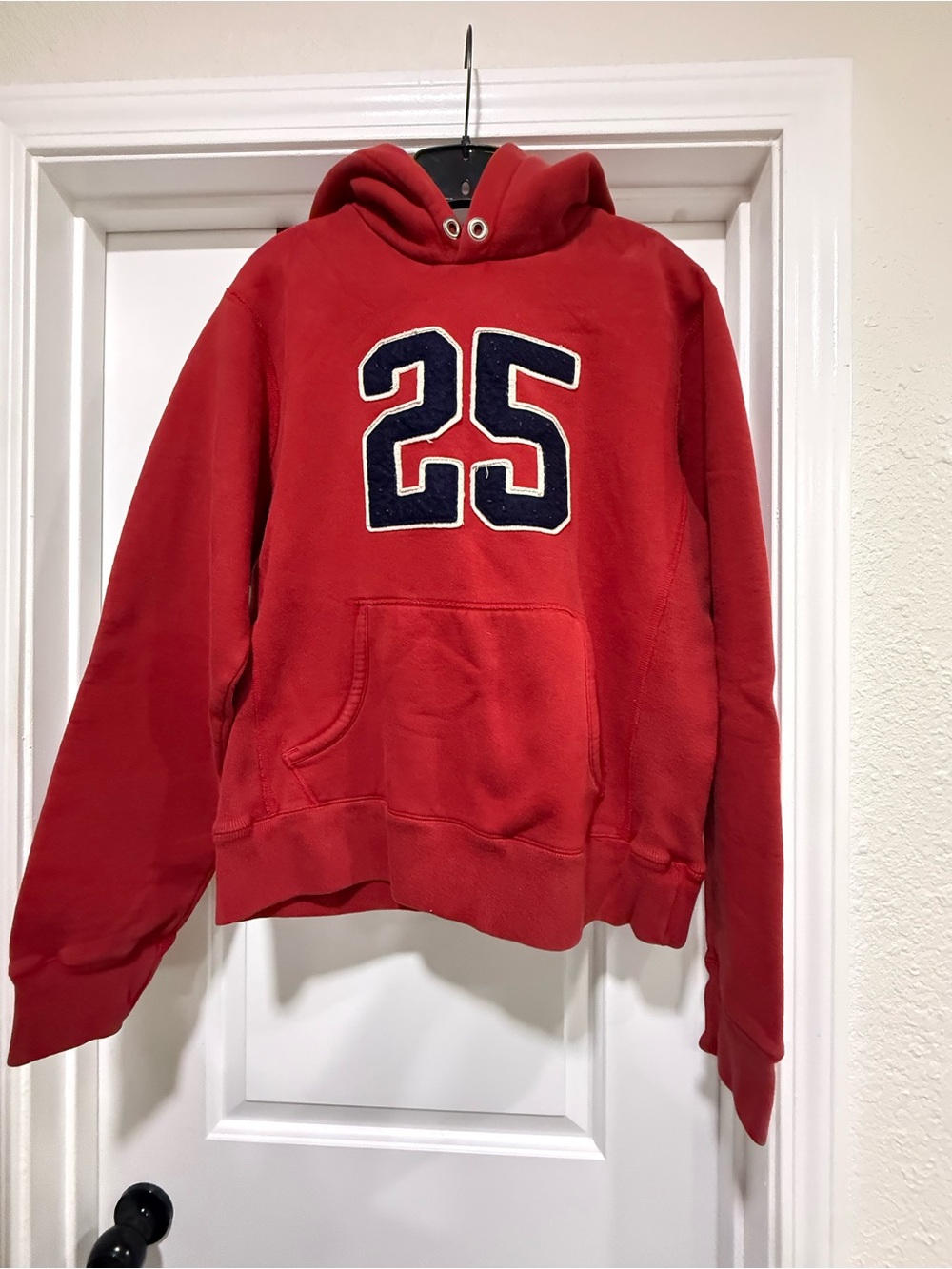 Abercrombie & Fitch Red Crewneck Hoodie with Navy '25' Applique